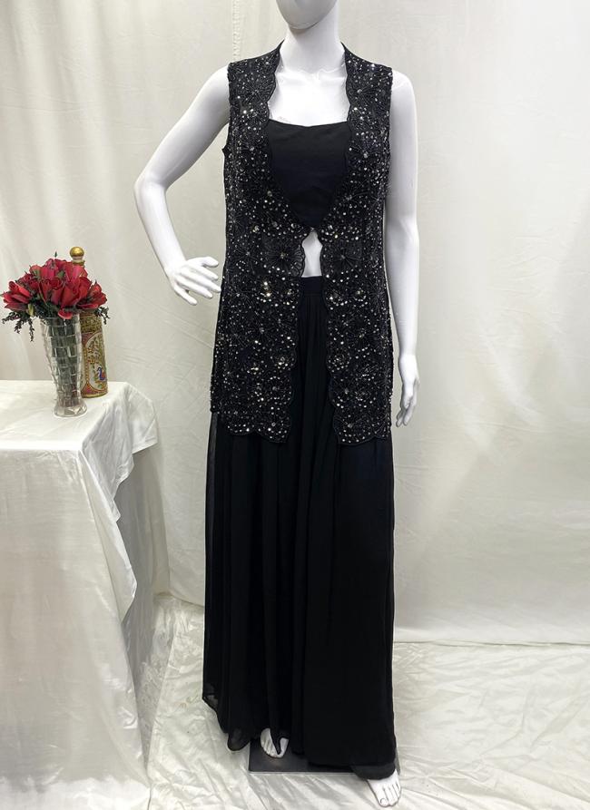 Georgette Black Party Wear Sequins Work Readymade Indo Western